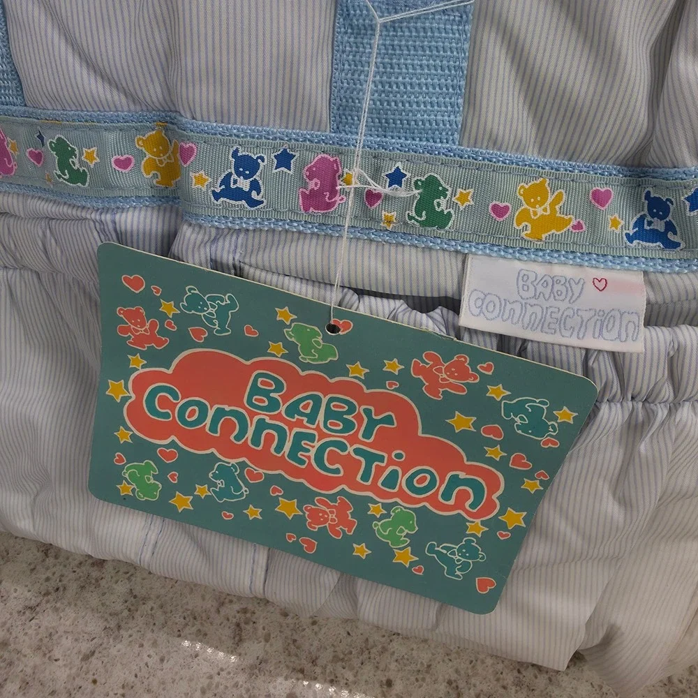 Baby Connection Vintage Diaper Bag Blue Pinstripe Teddy Bear Changing Pad NWT